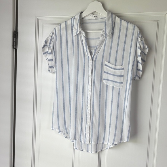 mine Tops - Mine Blue and White Lightweight Striped Beach Shirt